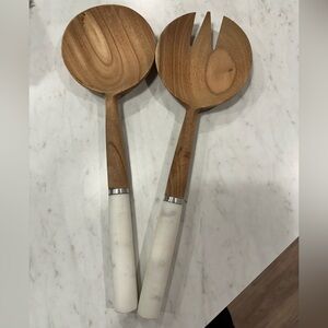Gorgeous wood and marble serving set - never used